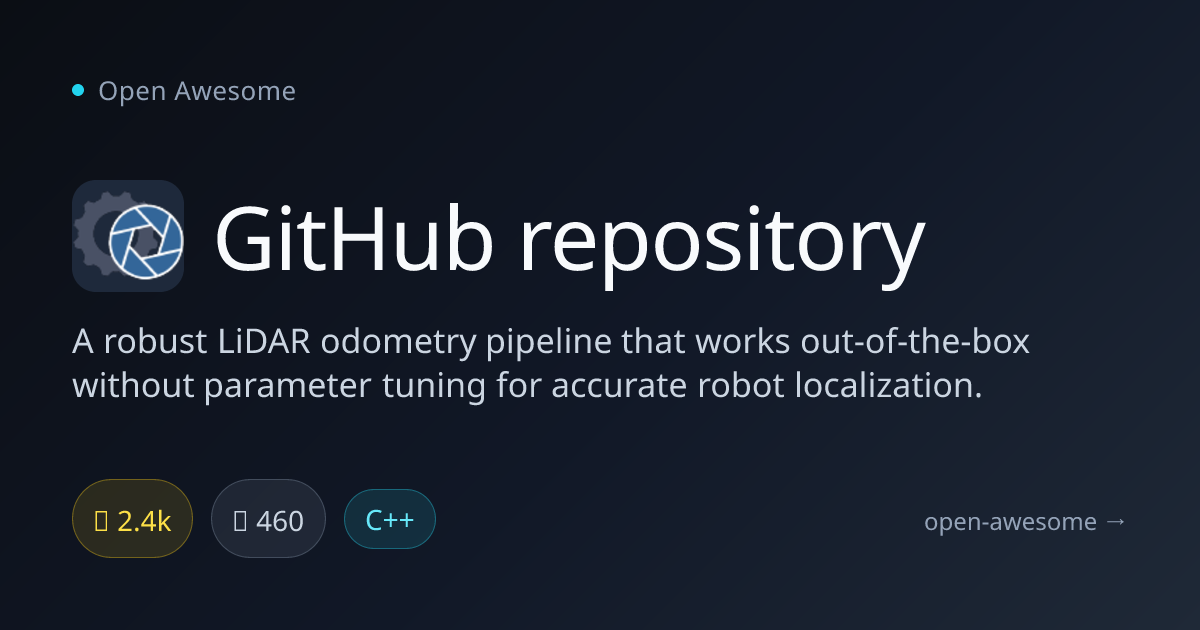 GitHub repository — LiDAR Odometry for Robot Localization | Open Awesome