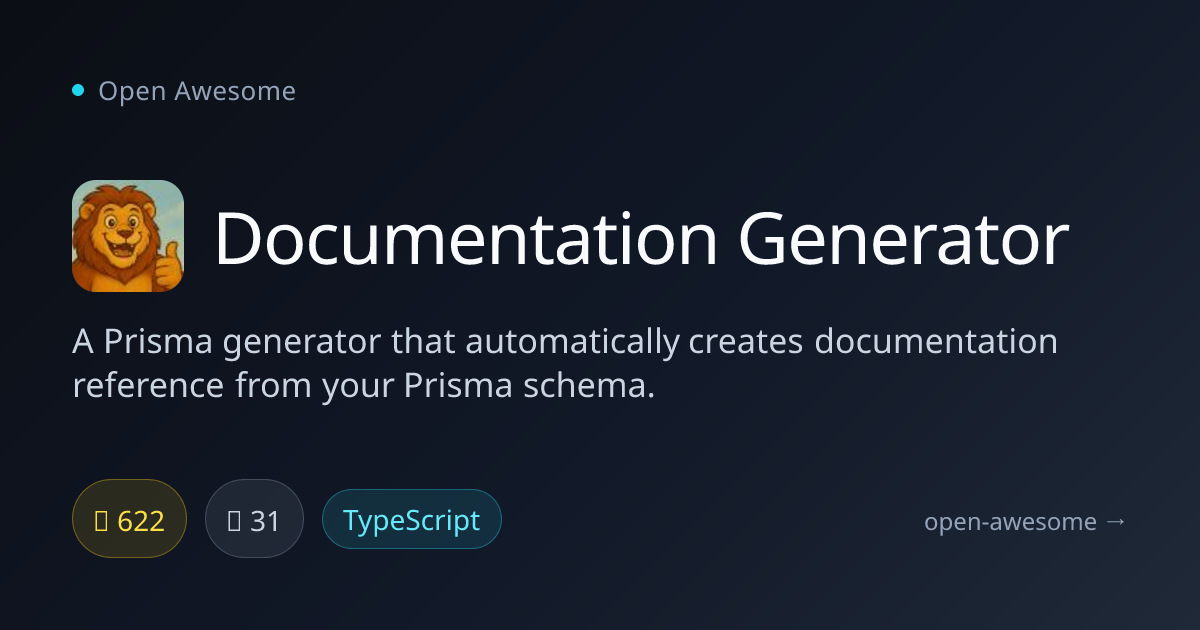 Documentation Generator — Prisma Schema Documentation Tool | Open Awesome