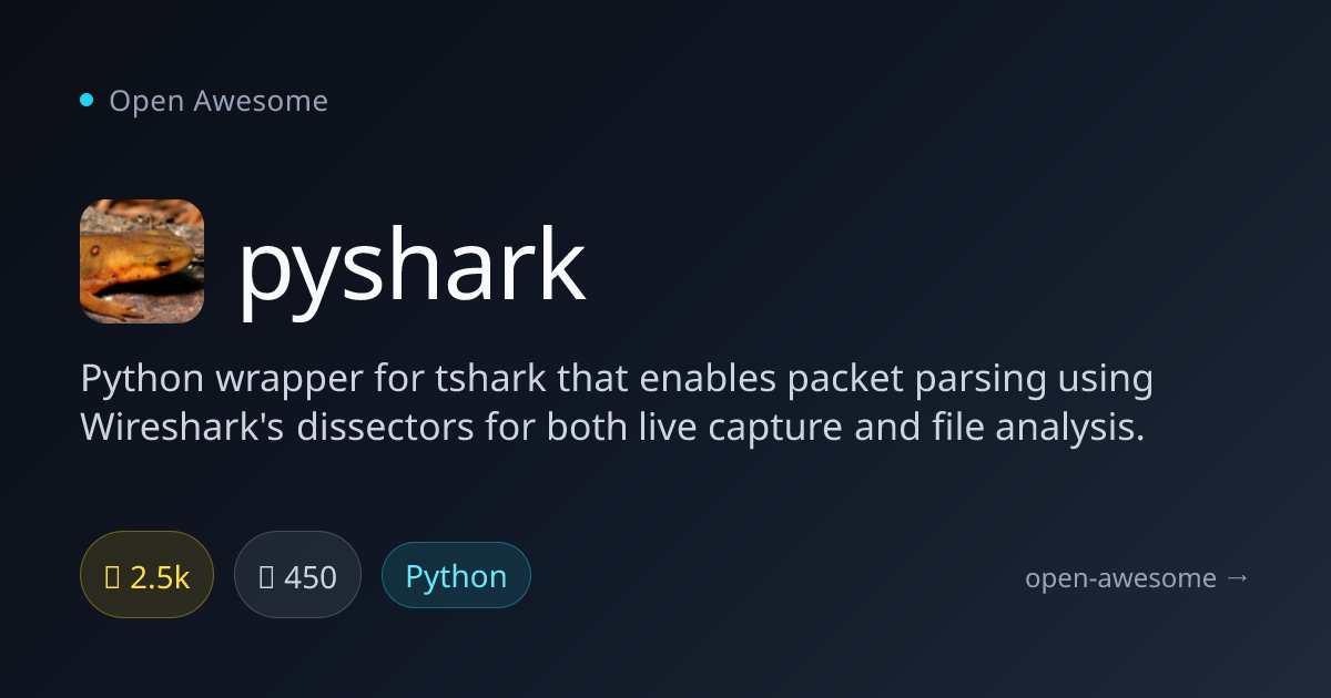 pyshark — Python Wrapper for Wireshark Dissectors | Open Awesome
