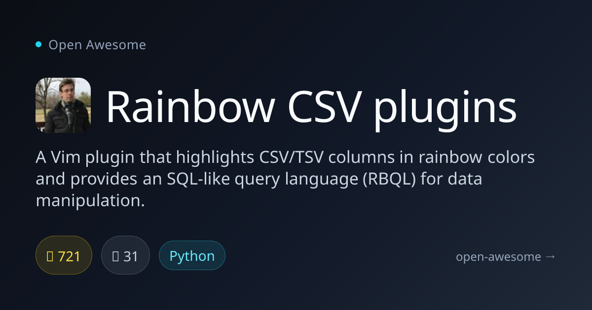 Rainbow CSV plugins — Vim CSV/TSV Color Highlighting | Open Awesome