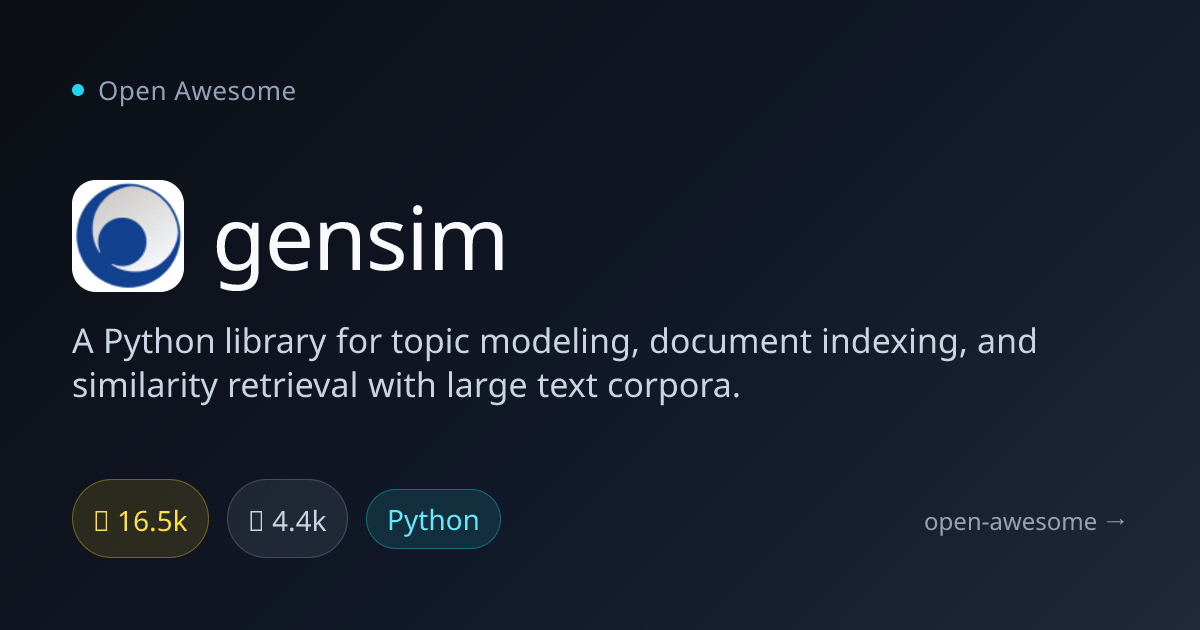gensim — Python Topic Modeling Library | Open Awesome