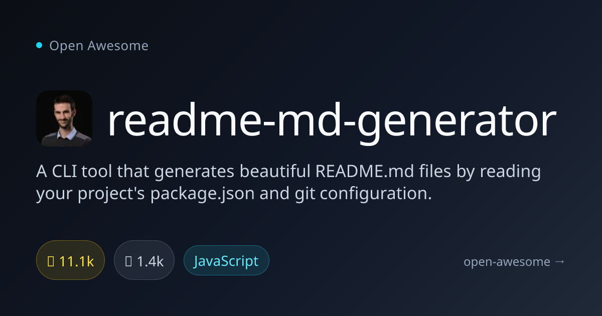 readme-md-generator — CLI Tool for README Files | Open Awesome