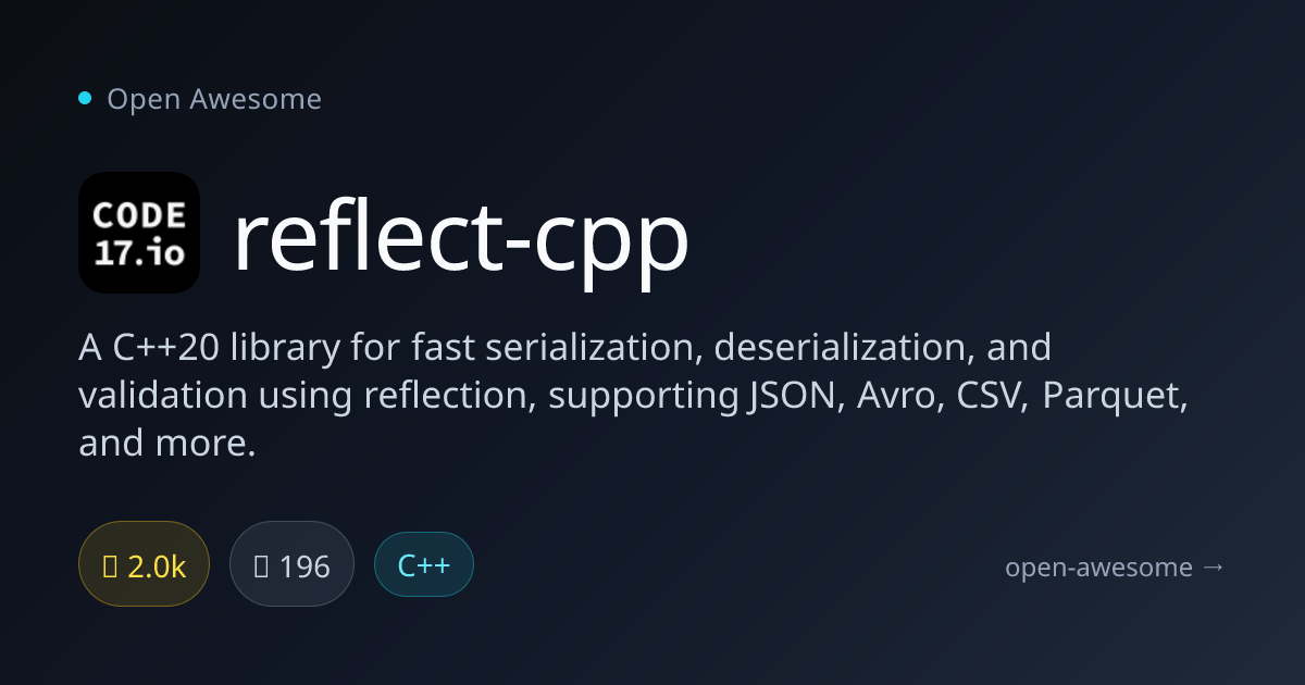 reflect-cpp — C++20 Serialization & Validation Library | Open Awesome