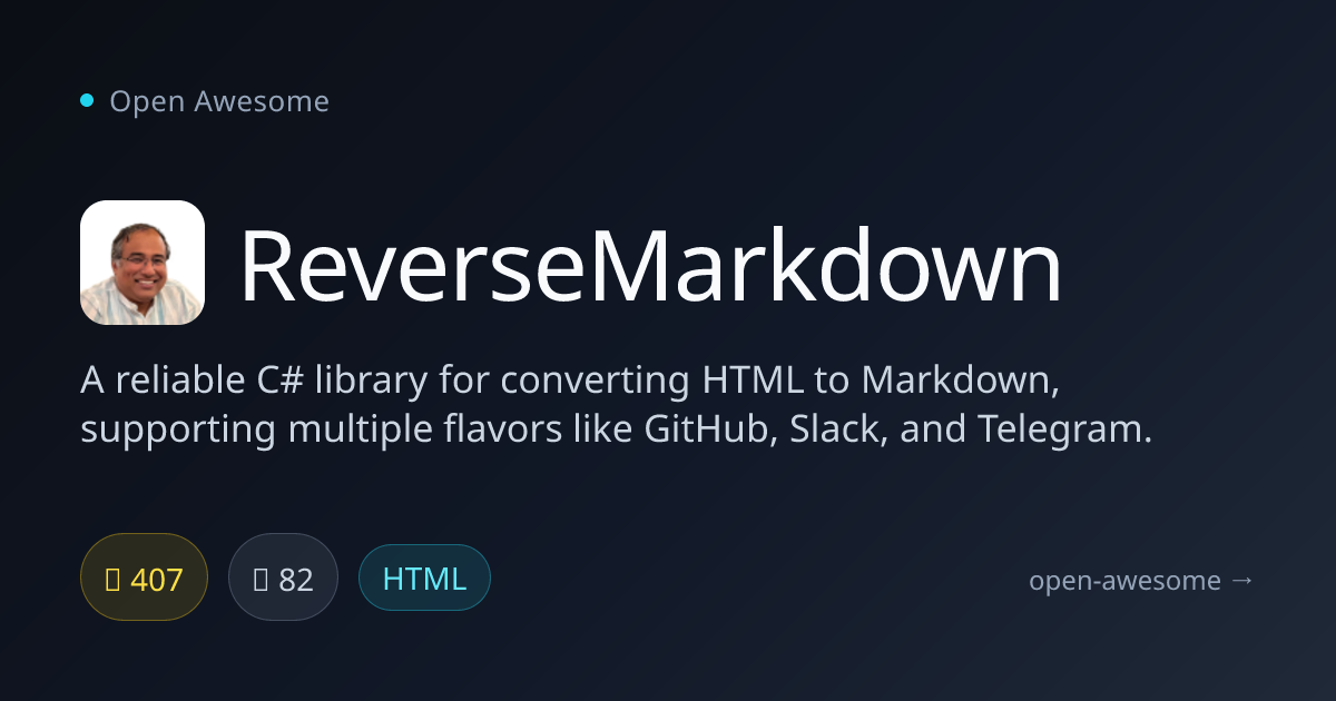 ReverseMarkdown — HTML to Markdown Converter for C# | Open Awesome