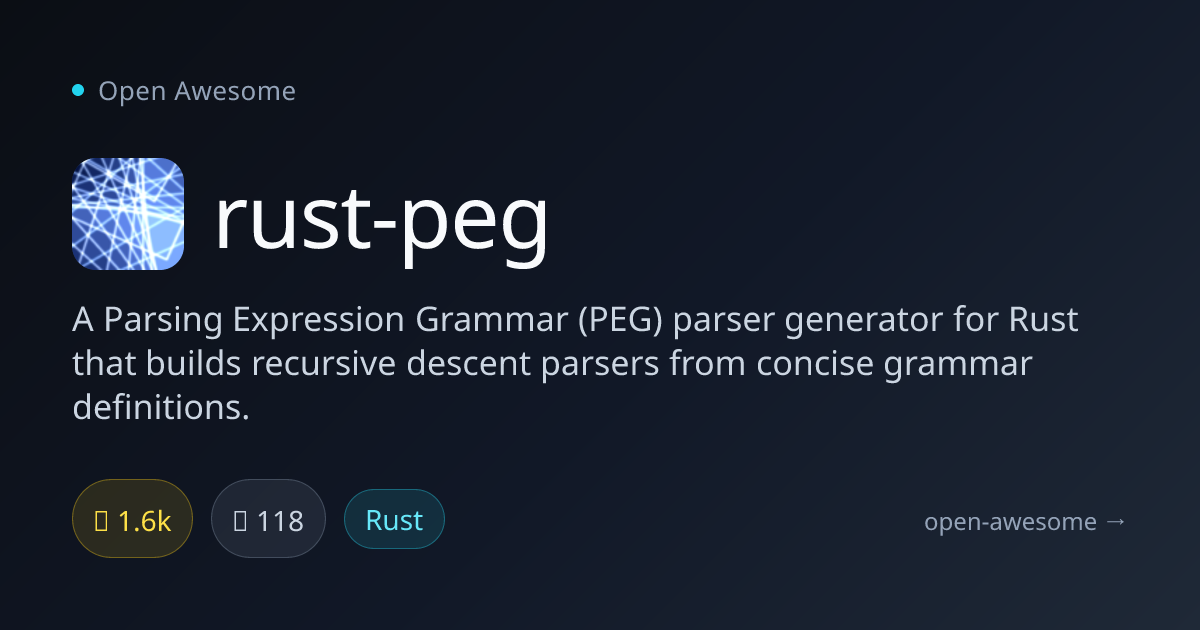 rust-peg — PEG Parser Generator for Rust | Open Awesome
