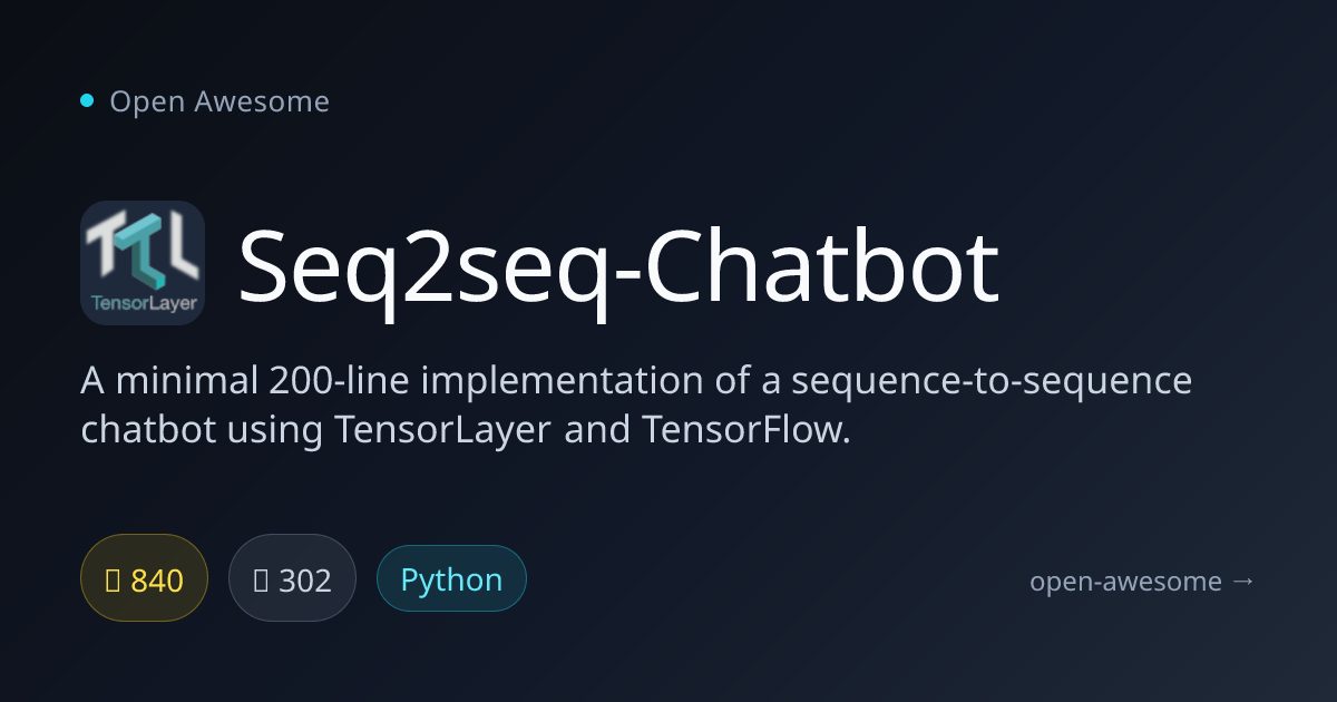 Seq2seq-Chatbot — Minimal TensorFlow Chatbot | Open Awesome