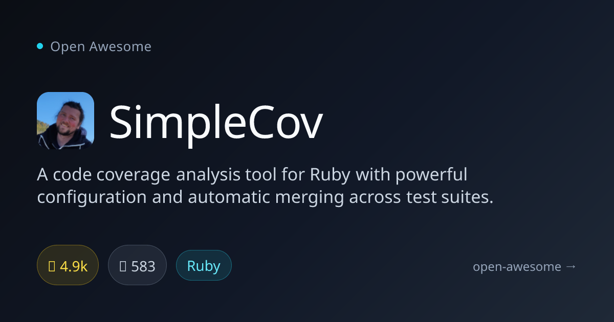 SimpleCov — Ruby Code Coverage Analysis Tool | Open Awesome