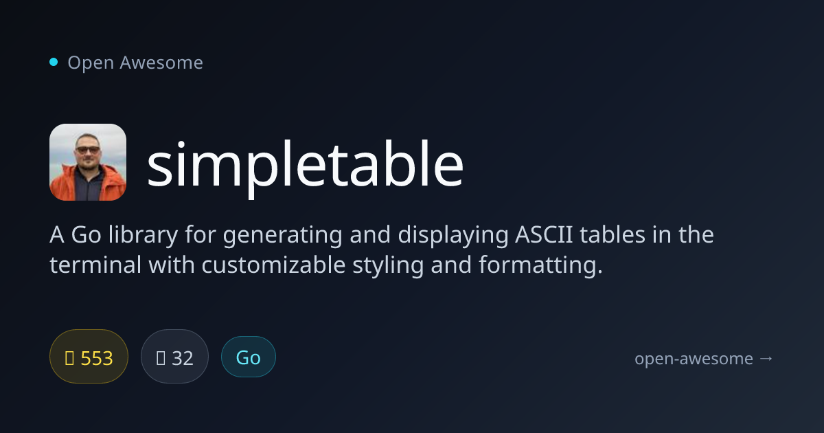 simpletable — Go ASCII Table Library | Open Awesome
