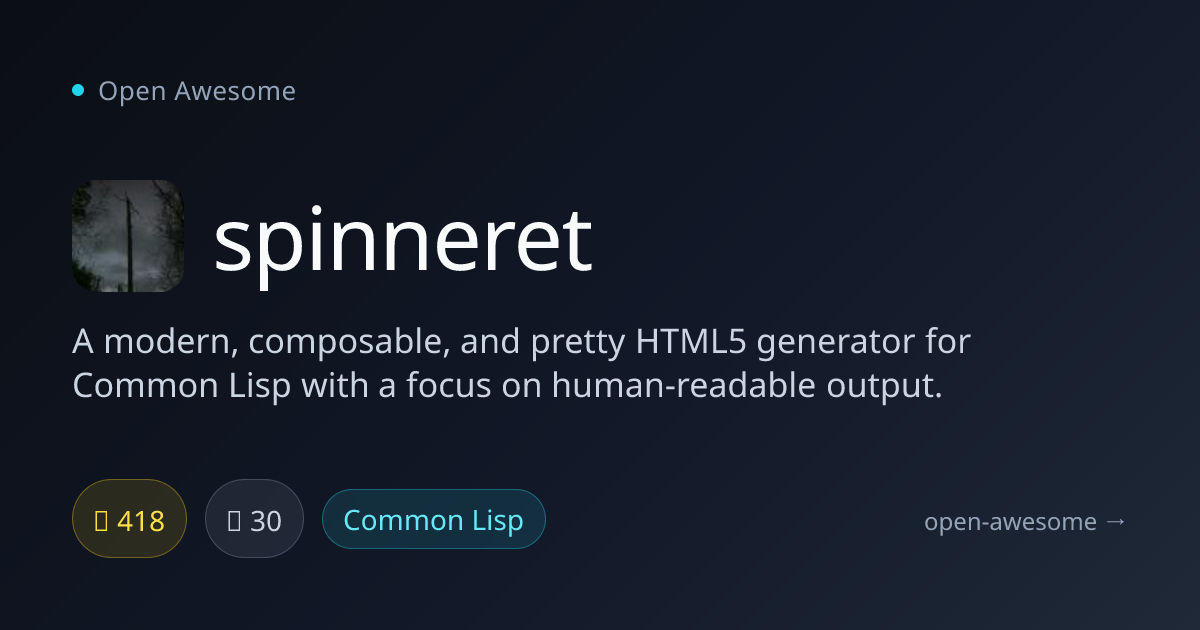 spinneret — HTML5 Generator for Common Lisp | Open Awesome