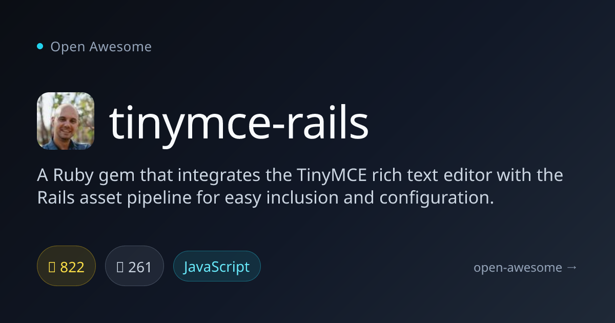 tinymce-rails — TinyMCE Rails Asset Integration | Open Awesome
