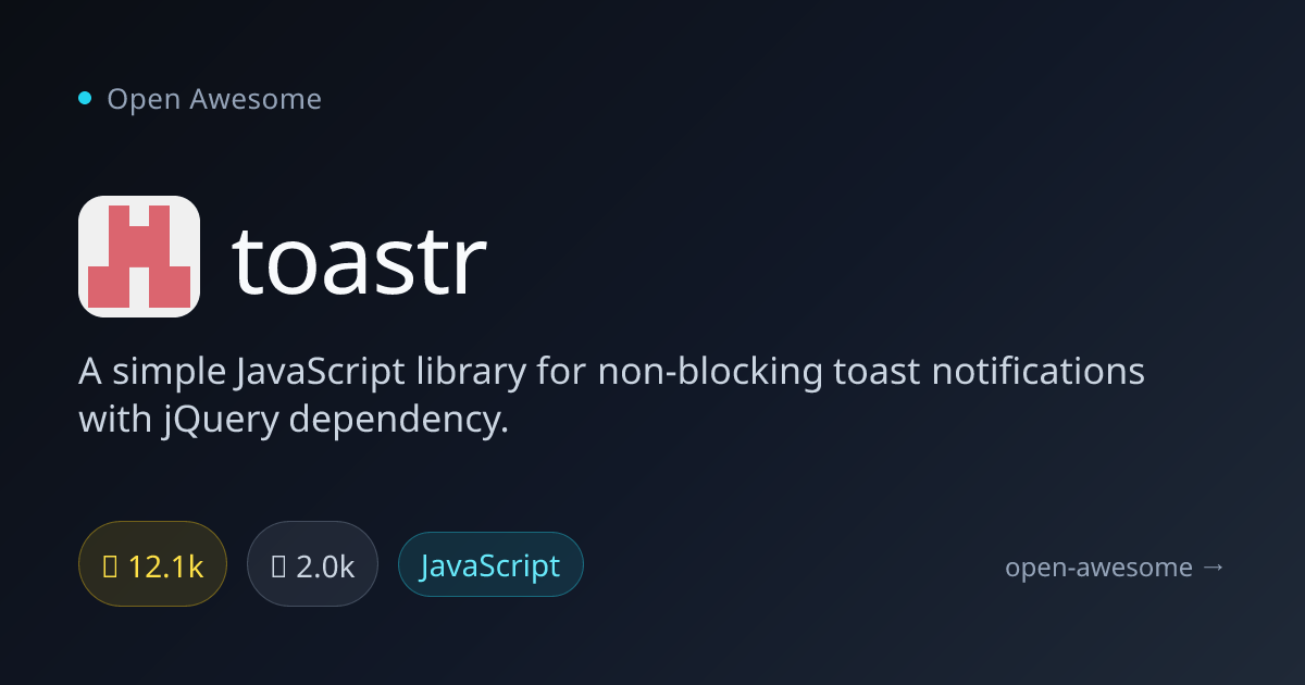 toastr — JavaScript Toast Notification Library | Open Awesome