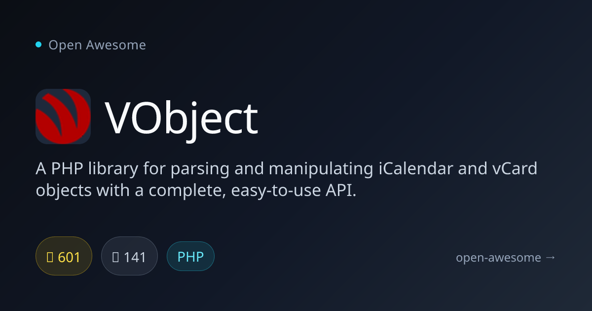 VObject — PHP iCalendar & vCard Library | Open Awesome