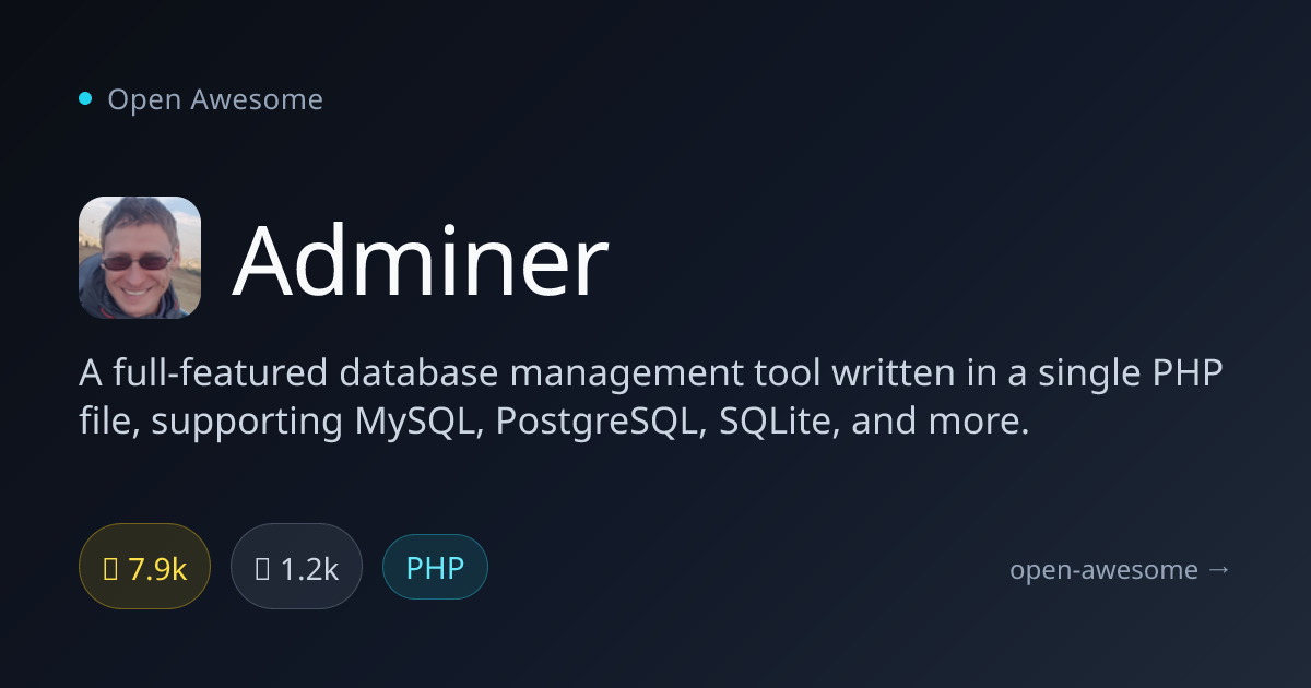 Adminer — Single-File Database Management Tool | Open Awesome